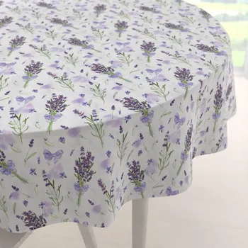 ubrus Dekorační kulatý ubrus PML-085 Snítky levandulí na bílém Ø 100 cm
