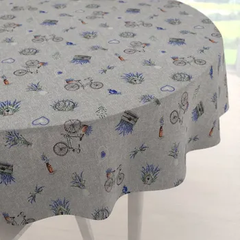 ubrus Dekorační kulatý ubrus PML-097 Levandule a kola na šedém režném Ø 100 cm