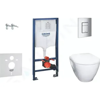 WC sada Grohe Solido Set předstěnové instalace, klozetu Bau Ceramic a sedátka softclose, tlačítko Skate Cosmopolitan, chrom, 38528SET-KH