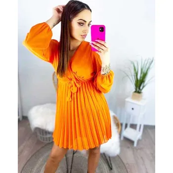 Dámské šaty Dámské oranžové šaty s plisovanou sukní, VELIKOST UNI ( S, M , L )