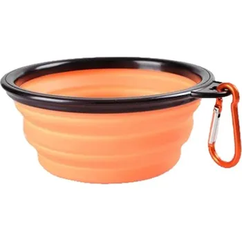 Miska pro psa Skládací silikonová miska pro psy s karabinou | Cestovní skladná miska pro psa - oranžový,350 ml (13 x 9 x 5,5 cm)
