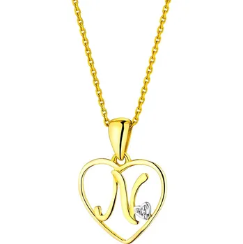 Přívěsek Přívěsek ze žlutého zlata s diamantem - písmeno N, srdce - 0,005 ct - ryzost 585 - 110.304/N
