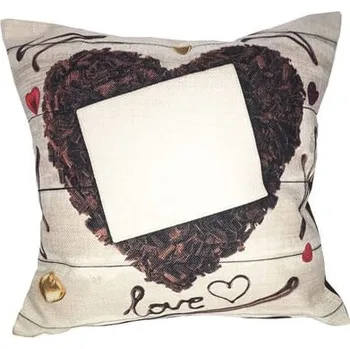 Povlak na dekorativní polštářek Dvoubarevný povlak na polštář s rámečkem Čokoládové srdce - plátno - 38 x 38 cm sublimace termotransfer