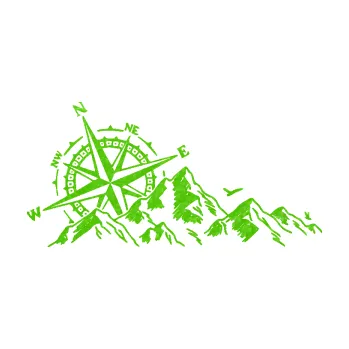 Samolepící dekorace Krajina hory 043 levá s kompasem (58 - 3D karbon zelený kawasaki) SAMOLEPKA NA AUTO, NÁLEPKA, FÓLIE, POLEP, TUNING, VLASTNÍ TEXT, TISK, AUTOSAMOLEPKY.cz, POLEPY, OBRÁZEK, LOGO, 3D STICKERS