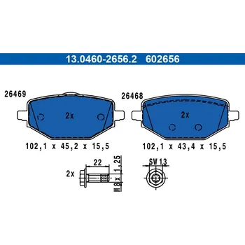 Auto-moto Sada brzdových destiček, kotoučová brzda ATE 13.0460-2656.2