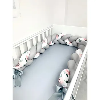 Dětská postýlka Mantinel cop pletený květ šedá