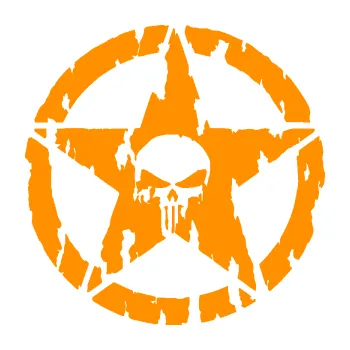 Samolepící dekorace Hvězda Army 009 Punisher potrhaná (06 - oranžová) SAMOLEPKA NA AUTO, NÁLEPKA, FÓLIE, POLEP, TUNING, VLASTNÍ TEXT, TISK, AUTOSAMOLEPKY.cz, POLEPY, OBRÁZEK, LOGO, 3D STICKERS