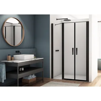 Sprchové dveře D22T32 - dvoukřídlé dveře s pevnou stěnou v rovině 180 cm (dveře 120 cm), profil černý D22T321206006