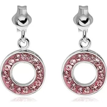 Náušnice Stříbrné puzetové náušnice 925 - visící kruh s růžovými zirkony