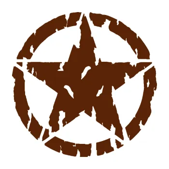 Samolepící dekorace SAMOLEPKA Hvězda Army 010 potrhaná (15 - hnědá) NA AUTO, NÁLEPKA, FÓLIE, POLEP, TUNING, VLASTNÍ TEXT, TISK, AUTOSAMOLEPKY.cz, POLEPY, OBRÁZEK, LOGO, SAMOLEPKY