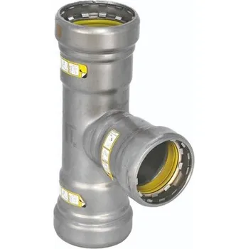 rozdělovač topení Sanha HEAVY STEEL PRESS GAS 71130 T-kus 1 1/2", s konci na vnitřní lisování, plyn, uhlíková ocel