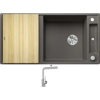 Granitový dřez Granitový dřez SET Blanco AXIA III XL 6 S šedá vulkán + dřevěná krájecí deska 527235 + Blanco MILA chrom 519414