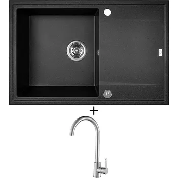 Granitový dřez SET Laveo MEGALO SBE 711T černá + rolovací odkapávač + Laveo BONA BAB 268D nerez