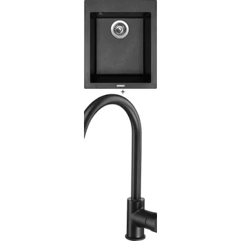 Granitový dřez Granitový dřez SET Sinks CUBE 410 metalblack + Deante MILIN B62M černá matná