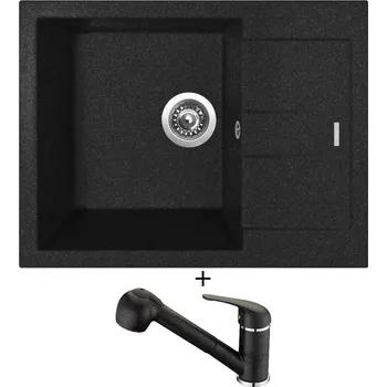 Granitový dřez Granitový dřez SET Sinks AMANDA 650 granblack + Laveo DAGA BLG 769D černá