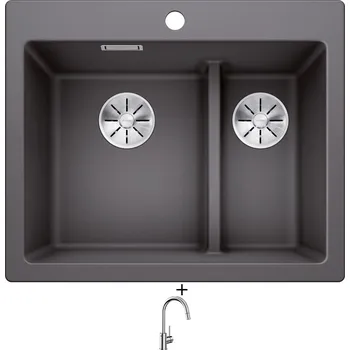 Granitový dřez Granitový dřez SET Blanco PLEON 6 SPLIT šedá skála 521690 + Blanco MIDA-S chrom 521454