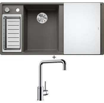Granitový dřez Granitový dřez SET Blanco AXIA III 6 S šedá vulkán s excentrem + skleněná krájecí deska 527226 + Blanco MILI chrom 519413