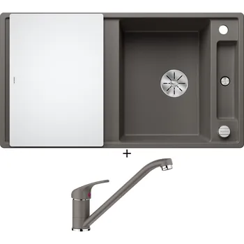 Granitový dřez Granitový dřez SET Blanco AXIA III 5 S šedá vulkán s excentrem + skleněná krájecí deska 527222 + Blanco DARAS šedá vulkán 526934