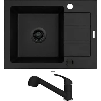 Granitový dřez Granitový dřez SET Pyramis ATHENA (62x44) 1B 1D černá edice + Pyramis FIDO černá matná