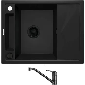 Granitový dřez Granitový dřez SET Deante MAGNETIC ZRM N11A černá matná + Deante NEO BORO BMO N60M černá matná