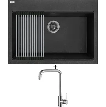 Granitový dřez Granitový dřez SET Laveo TAU SBT 7107 černá + Rolovací odkapávač + Laveo BONA BAB 265D nerez