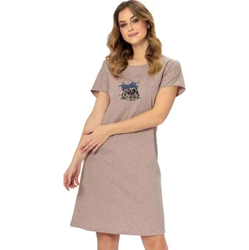 Dámská noční košile Dámská noční košile s obrázkem Wiolet 1295 LEVEZA Barva/Velikost: béžová tmavá / L