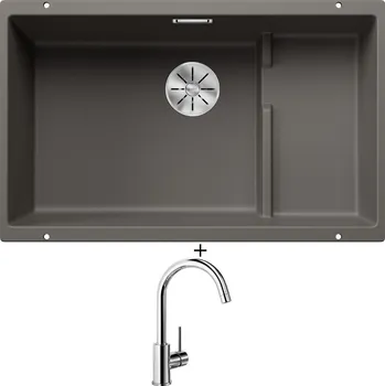 Granitový dřez Dřez pod desku SET Blanco SUBLINE 700 U Level šedá vulkán 527355 + Blanco MIDA chrom 517742