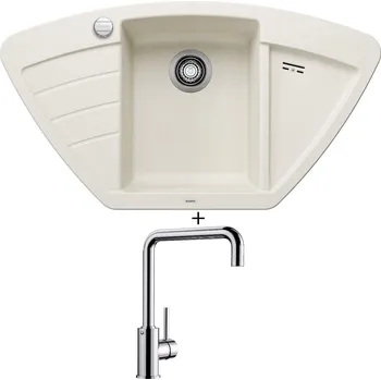 Granitový dřez Granitový dřez SET Blanco ZIA 9 E bílá soft + excentrické ovládání + Blanco MILI chrom 519413