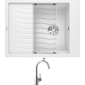 Granitový dřez Granitový dřez SET Blanco ELON 45 S bílá 524828 + odkapová mřížka + Blanco MIDA chrom 517742