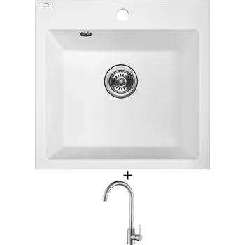 Granitový dřez Granitový dřez SET Laveo ALENA bílá + Laveo BONA BAB 268D nerez