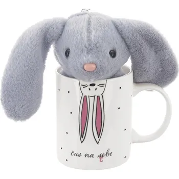 Porcelánový hrnek s plyšovým přívěskem ZAJÍČEK, 390 ml