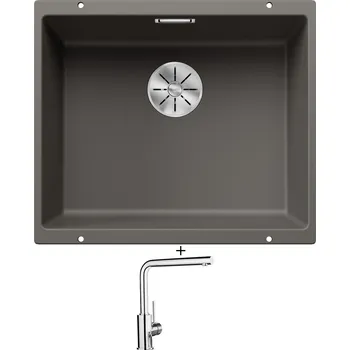 Granitový dřez Dřez pod desku SET Blanco SUBLINE 500 U šedá vulkán 527353 + Blanco MILA chrom 519414