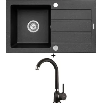 Granitový dřez Granitový dřez SET Pyramis ATHENA (76x44) 1B 1D černá + Pyramis BELLO černá