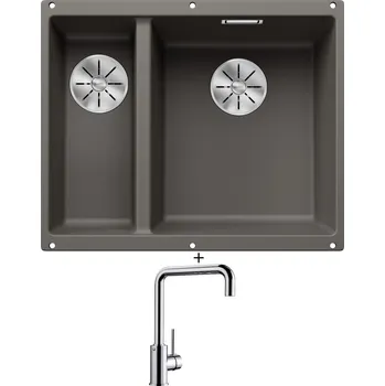 Granitový dřez Dřez pod desku SET Blanco SUBLINE 340/160 U šedá vulkán 527346 + Blanco MILI chrom 519413