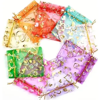 UNI Dárkový malý sáček organza s potiskem srdíčka 9 x 7 cm