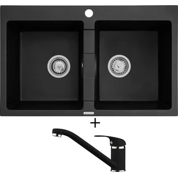 Granitový dřez Granitový dřez SET Pyramis SPARTA (78x50) 2B černá matná + Pyramis ASALIA černá matná