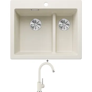 Granitový dřez Granitový dřez SET Blanco PLEON 6 SPLIT bílá soft 527139 + Blanco MIDA bílá soft 526966