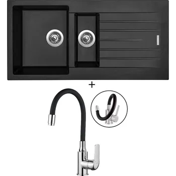 Granitový dřez Granitový dřez SET Sinks PERFECTO 1000.1 pureblack + Kuchinox ELZA BKE 761D chrom/černá