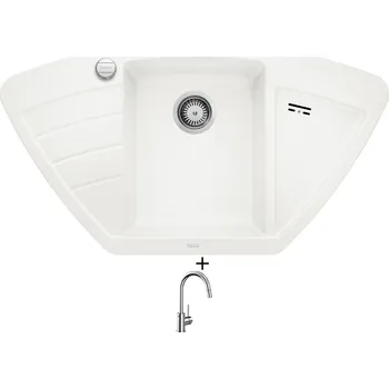 Granitový dřez Granitový dřez SET Blanco ZIA 9 E bílá + excentrické ovládání + Blanco MIDA-S chrom 521454