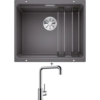 Granitový dřez Dřez pod desku SET Blanco ETAGON 500-U šedá skála 522228 + Blanco MILI chrom 519413