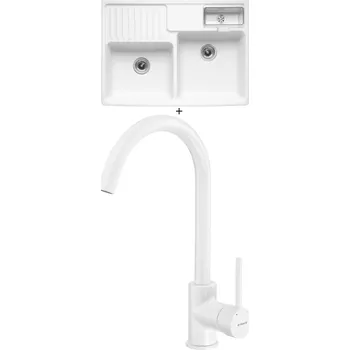 Keramický dřez Keramický dřez SET Villeroy &amp; Boch Double 895.2 keramika bílá + Deante MILIN W62M bílá