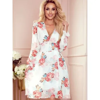 Dámské šaty Dámské šaty s květinami na bílém podkladu 388-2, VELIKOST S