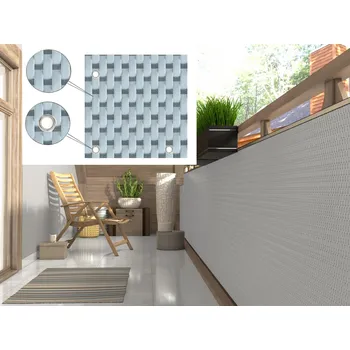 Krycí plachta Balkonová ratanová zástěna s očky MALMO, světle šedá/tmavě šedá, výška 100 cm šířka různé rozměry 1300 g/m2 MyBestHome Rozměr: 100x100 cm