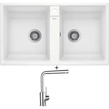 Kuchyňský dřez Granitový dřez SET Blanco ZIA 9 bílá 516678 + Blanco MILA chrom 519414