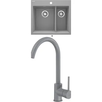 Granitový dřez Granitový dřez SET Deante ERIDAN ZQE S503 světle šedá + Deante MILIN S62M světle šedá