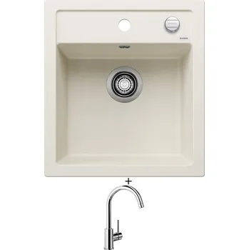 Kuchyňský dřez Granitový dřez SET Blanco DALAGO 45 bílá soft s excentrem 527059 + Blanco MIDA chrom 517742