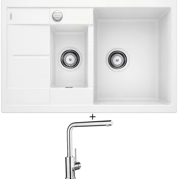 Granitový dřez Granitový dřez SET Blanco METRA 6 S Compact bílý s excentrem 513468 + Blanco MILA chrom 519414