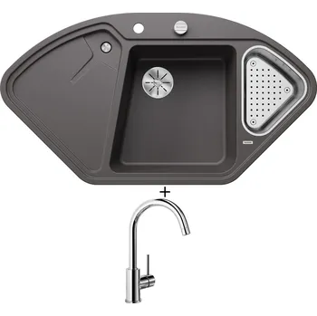 Granitový dřez Granitový dřez SET Blanco DELTA II šedá skála s excentrem 523657 + Blanco MIDA chrom 517742