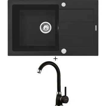 Granitový dřez Granitový dřez SET Pyramis SPARTA PLUS (78x48) 1B 1D černá matná + Pyramis BELLO černá matná