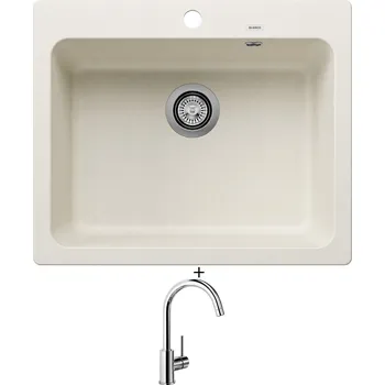 Kuchyňský dřez Granitový dřez SET Blanco NAYA 6 bílá soft 527128 + Blanco MIDA chrom 517742